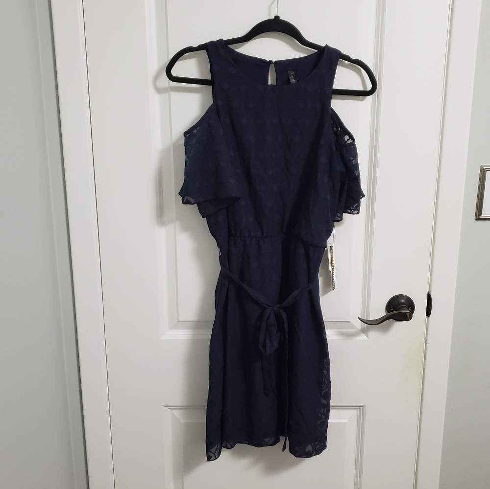 LORI M Collection Navy Cold Shoulder Dress